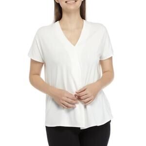 Calvin Klein Women's‎ White Short Sleeve Drape Neck Blouse Top - Size XL